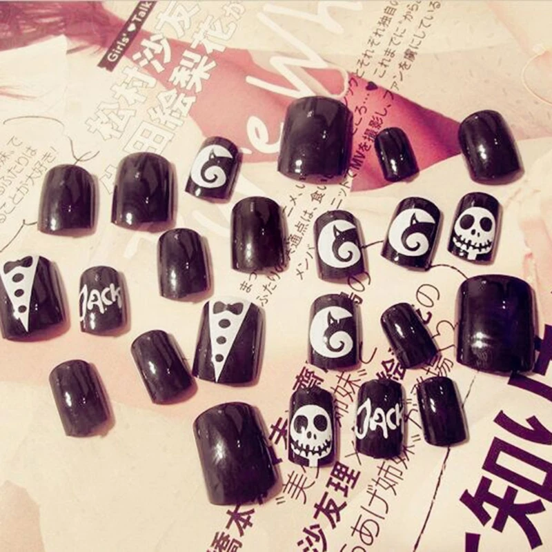 24 шт акриловый дизайн накладные французские поддельные ногти полное покрытие