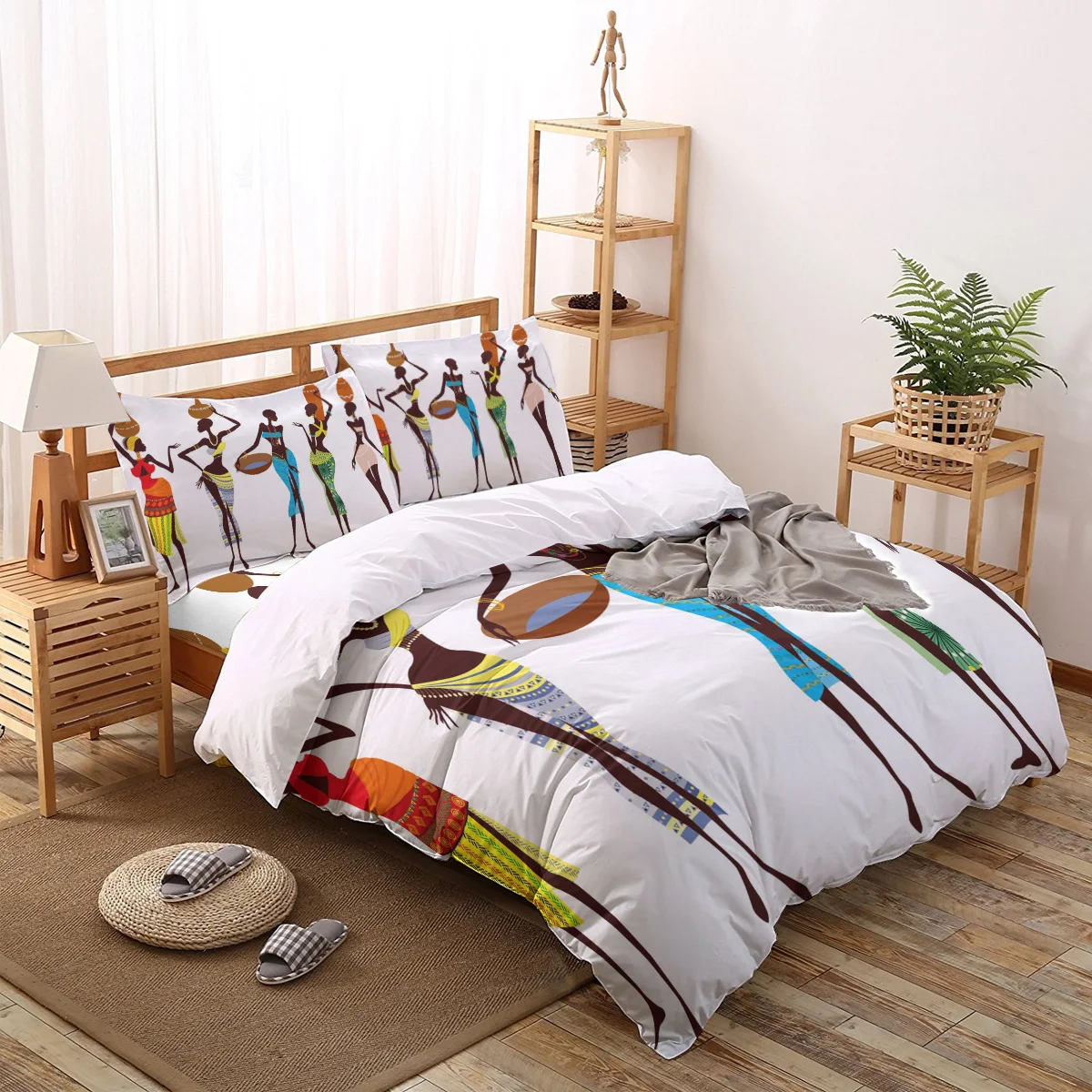 

African Women Bottle Printed Bedding Set Queen King Size Soft Fashion Duvet Cover Bed Sheet Set Fitted Sheet Pillowcase