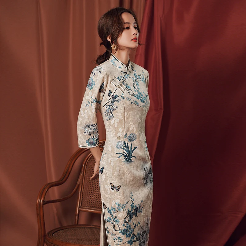 

Ципао улучшенное, новинка 2020, темпераментная ретро-одежда для молодых девушек, китайская осенне-зимняя одежда в стиле старого Шанхая
