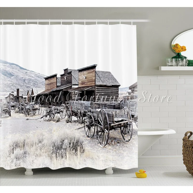 

Western Old Wooden Wagons From Ghost Town Antique Wyoming Wheels Art Shower Curtain