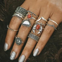 14pcsset boho vintage silver color knuckle rings for women crescent geometric female finger rings set midi jewelry 2020