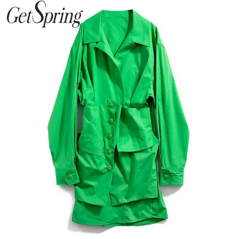 Getвесеннее женское платье однобортное с длинным рукавом платье-рубашка