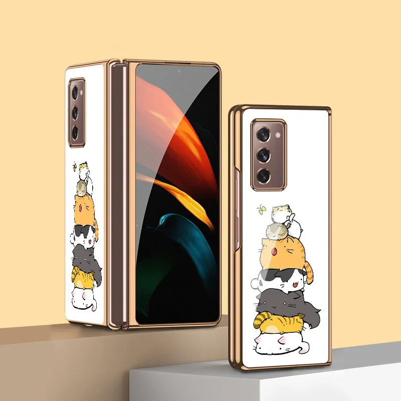 

Z Fold 3 Funda Case for Samsung Galaxy Z Fold 3 Z Fold 2 Lovely Cartoon Cat Plexiglass Shell Coque Phone Case Cover Z Fold 2 5G