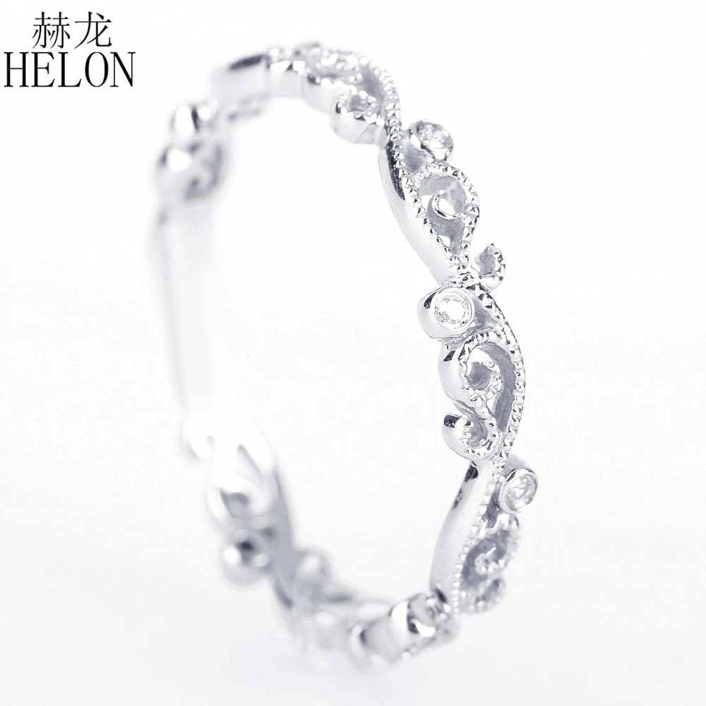 HELON стерлингового серебра 925 Круглый Природные Алмазы Обручальное кольцо для
