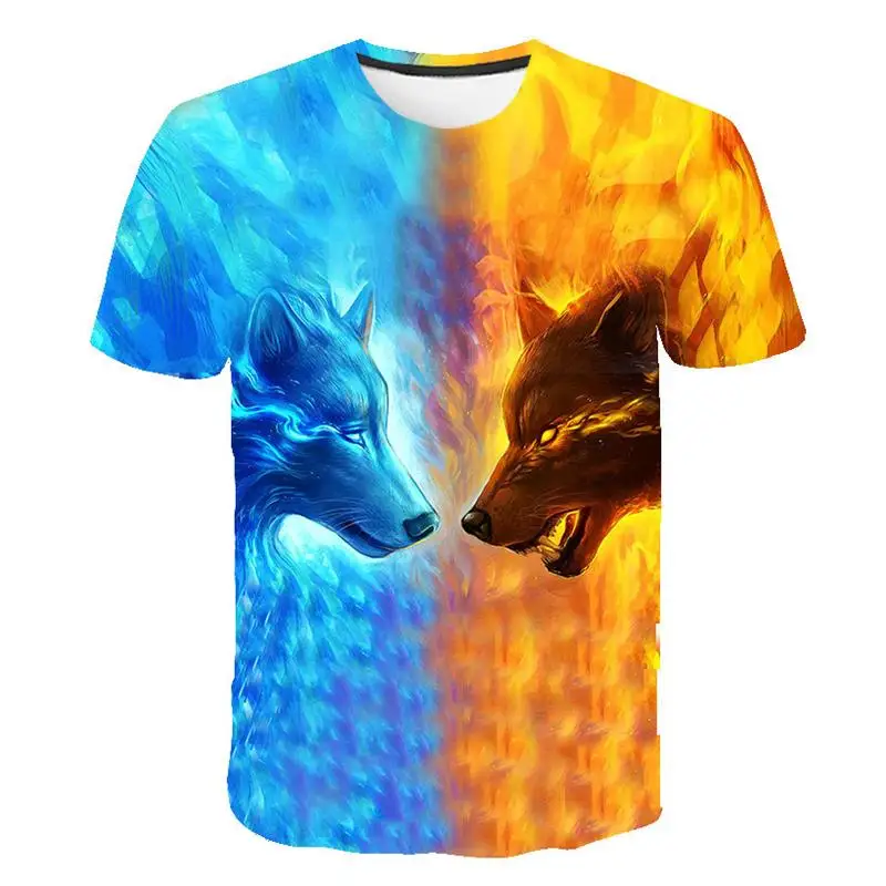 

2021 Summer T-shirt Men's Streetwear Round Neck Short Sleeve T-shirt Top Funny Animal Men's Casual Wolf 3D Printed T-shirt
