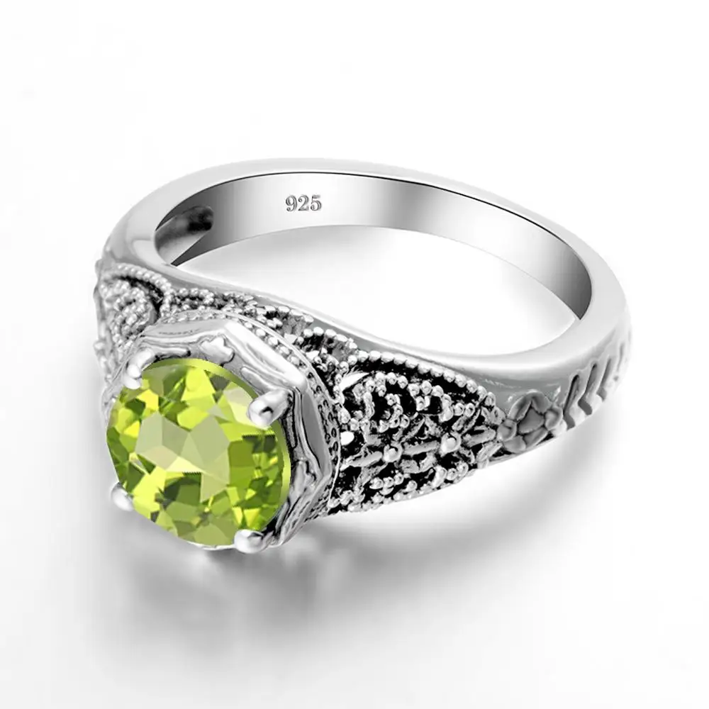 Бренд ювелирных украшений твердого стерлингового серебра 925 Зеленый Перидот