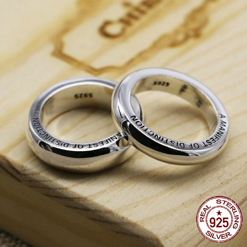 

Мужское кольцо из 100% стерлингового серебра 925 пробы, модное классическое ювелирное изделие в стиле панк, простое и универсальное, с буквами ...