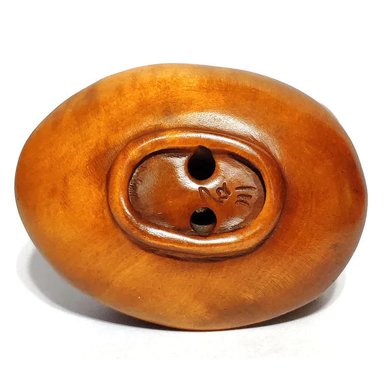 

Y6393 -- 2" Hand Carved Japanese Boxwood Netsuke Carving Figurine - 2 Mice & Corn