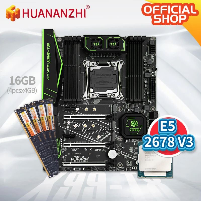 

HUANANZHI X99 T8 X99 Motherboard with Intel XEON E5 2678 V3 with 4*4G DDR3 NON-ECC memory combo kit set NVME SATA USB 3.0 ATX