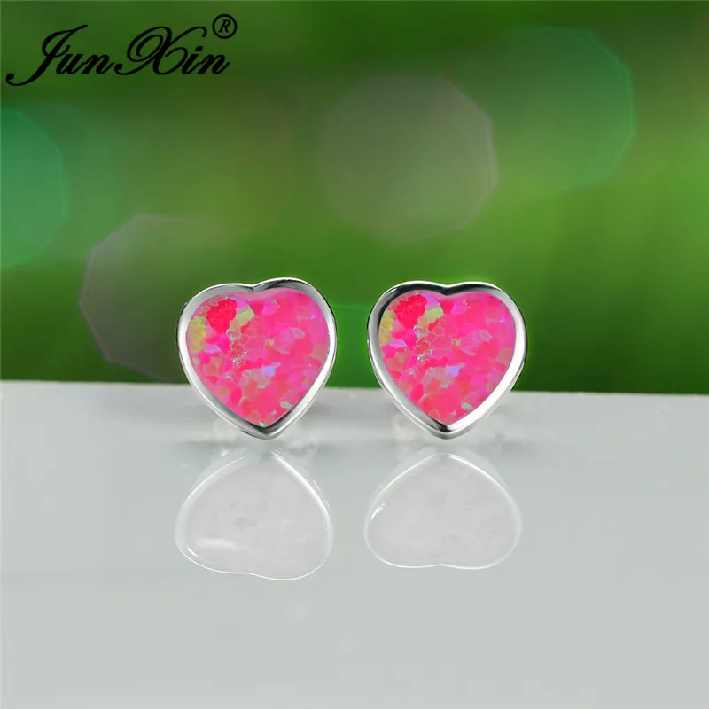 Милое сердце серьги со шпилькой для женщин розового цвета огненный опал кольцо