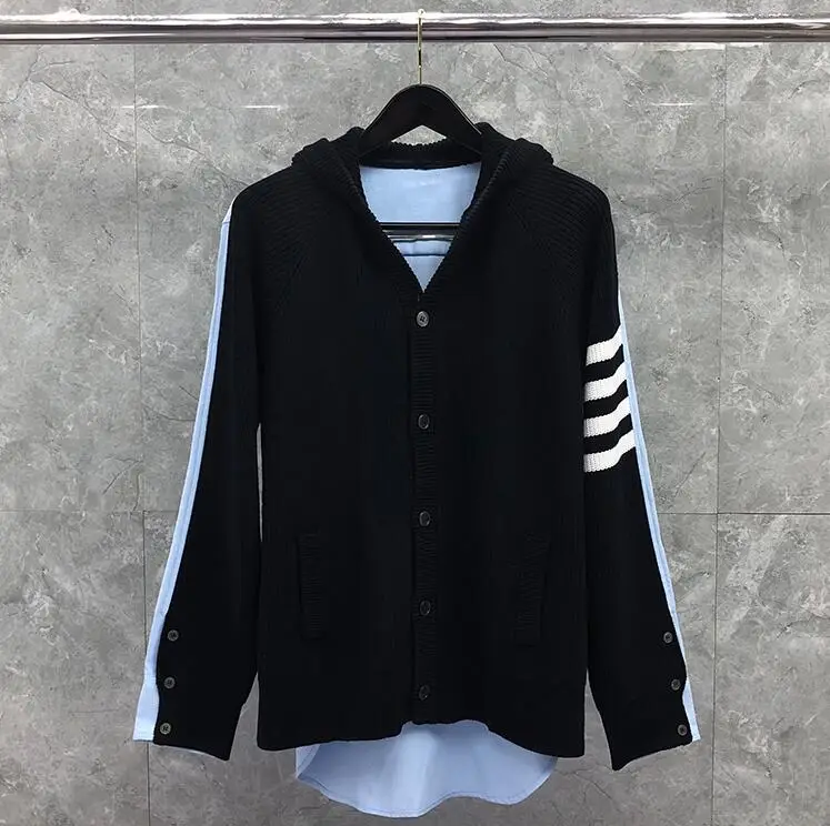 

2021 Fashion Brand Sweaters Men Slim Fit Hooded Cardigan Clothing Patchwork Solid Wool Spring Autumn Casual Coat