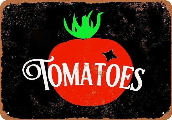 

Жестяной знак помидоры, металлический знак, ВИНТАЖНАЯ фотография