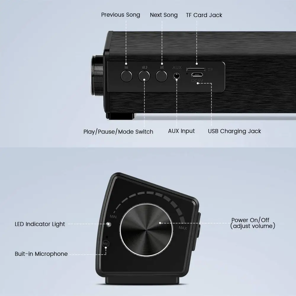 Звуковая панель для ПК 20 Вт проводная и беспроводная звуковая настольного