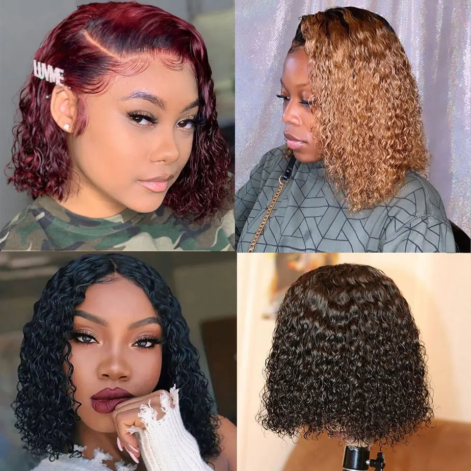 

200% Ombre Color Short Curly BOB Wig 1B 27 Honey Blonde Lace Front Human Hair Wigs Burgundy 1B 99J Red Pre Plucked Brazilian Wig