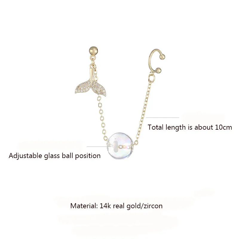 

Exquisite Inlaid Zircon Fishtail Earrings Ear Clip for Woman 14k Gold Colorful Glass Ball Ins New Earrings Pendant Jewelry Gift