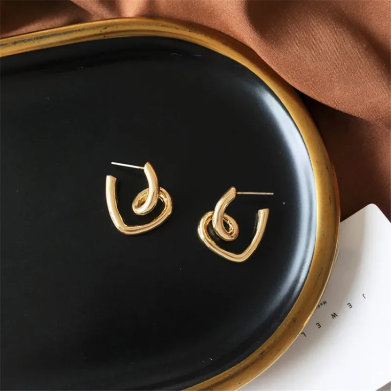 

2021 New Cute Love heart Twist Knot Post Stud Earrings Gold Color ZA metal Fashion Jewelry For Women Gift
