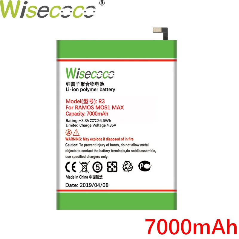 

Wisecoco R3 7000mAh 3.7V For RAMOS MOS1 MAX Batterij Batterie Phone In Stock Latest Produce High quality battery+Tracking number