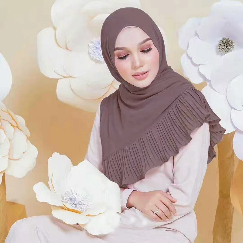 

ramadan Muslim Women Hijab Chiffon Pleated Islamic Shawl Ruffled Hijab Scarf Musulman Headscarf Wrinkle Turban Wraps Headband