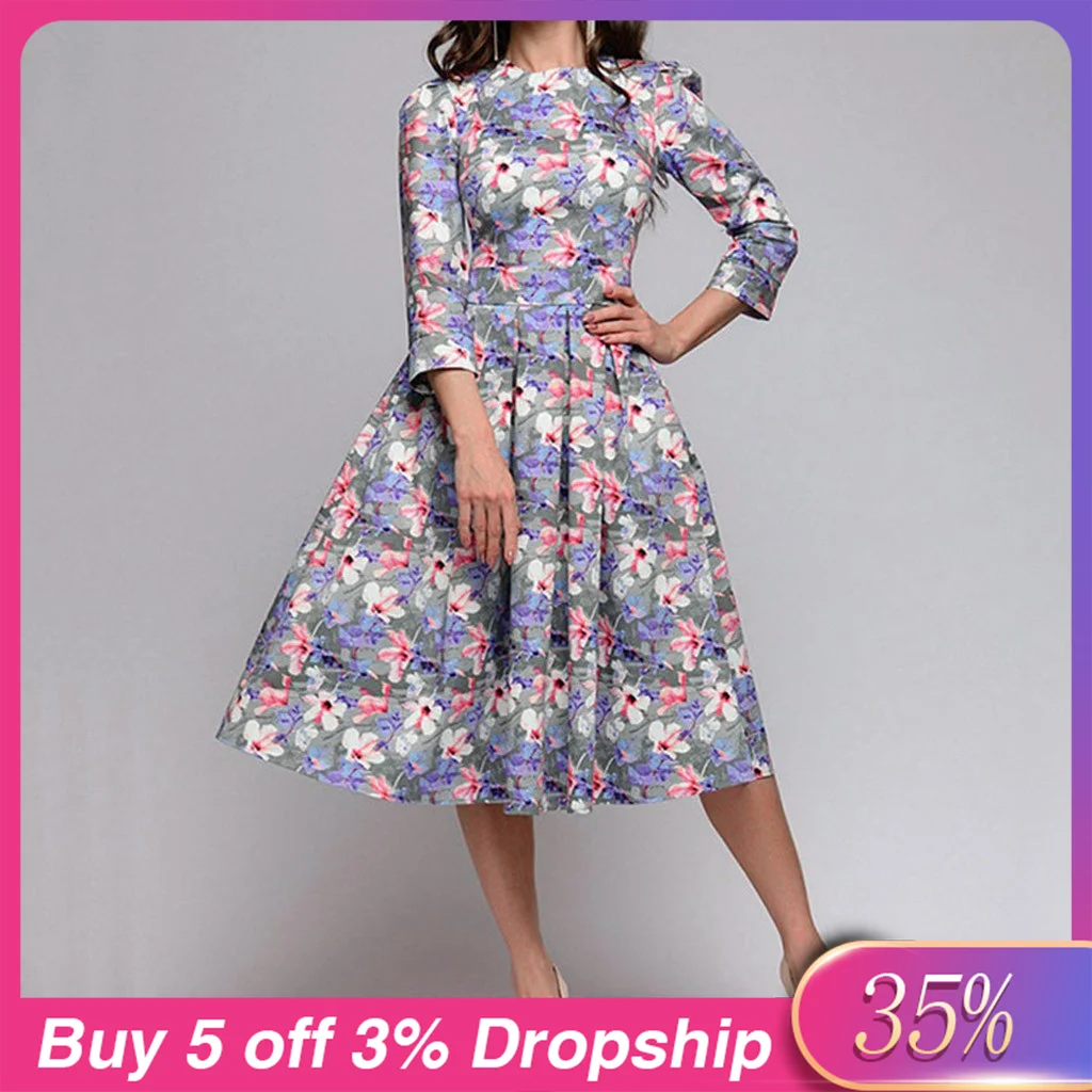 Женское весеннее платье миди Лидер продаж элегантное трапеция с принтом