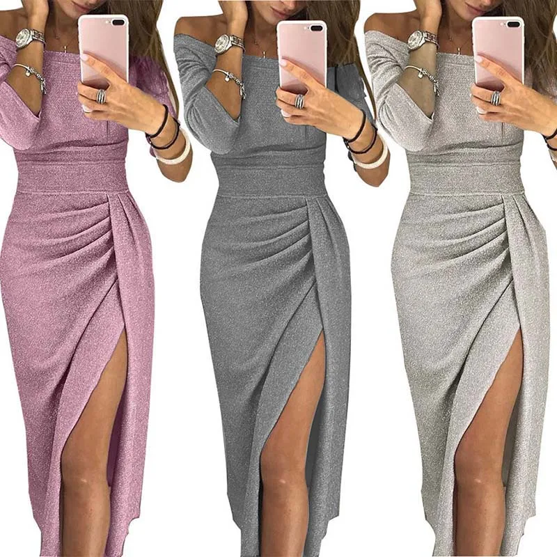 1 шт. женское платье вырез лодочкой высокая талия сексуальный тонкий сплошной