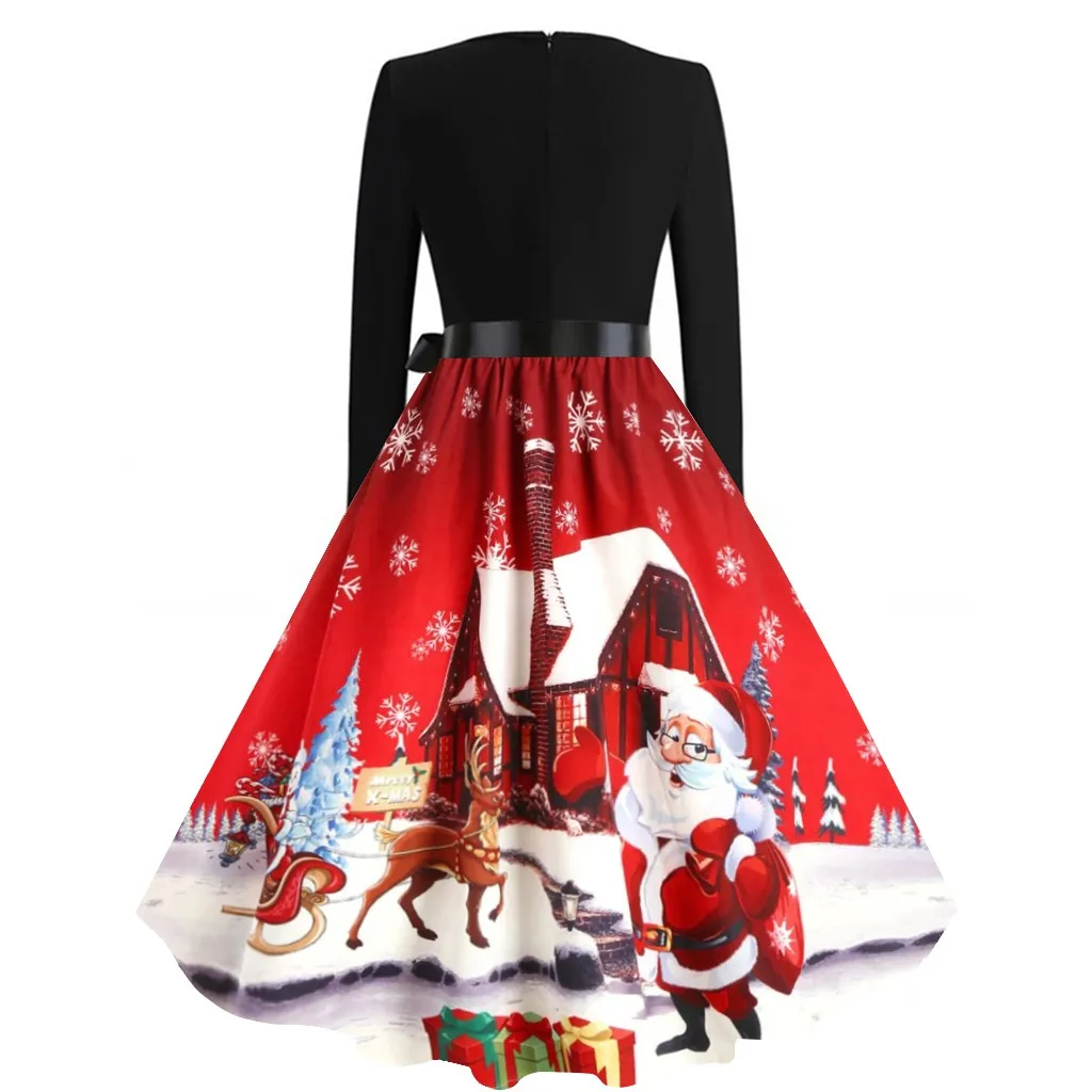Зимнее женское ретро-платье из полиэстера рождественское платье с принтом
