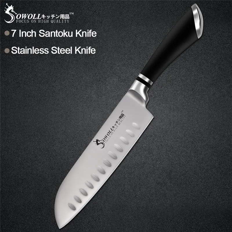 C.7 santoku knife Sowoll нержавеющая сталь Кливер нож изгиб ручка нескользящие острые лезвия разделочный нож индейка кости стейк рыба кухонный инструмент - Цвет: C.7 santoku knife