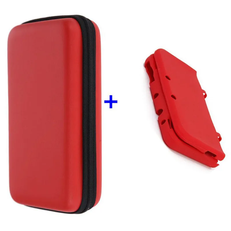 red case with bag Защитная жесткая дорожная переносная крышка мешок сумка с сенсорной пленкой защитный силиконовый чехол для nintendo new 3DS LL XL new 3dsll 3dsxl - Цвет: red case with bag