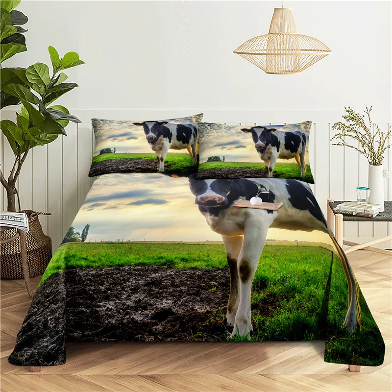 Cow 0.9/1.2/1.5/1.8/2.0m Digital Printing Polyester Bed Flat Sheet With Pillowcase Print Bedding Set | Дом и сад