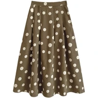 vintage polka dot printing high waist skirts women 2021 autumn skirt office ladies simple all match a line skirts