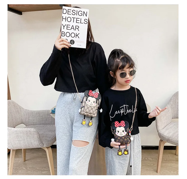 

New Children's Coin Purse Cute Minnie Mouse PU Leather Bag Cartoon Shoulder Messenger Bag Mobile Phone Bag Fashion Print