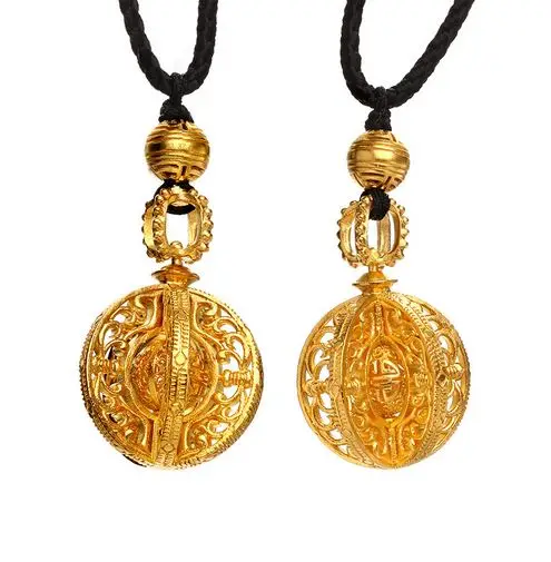 

Burmese Old Gold Five Blessings Holding Longevity and Safety Buckle Necklace Long Necklace Long Necklace Pendant Necklaces
