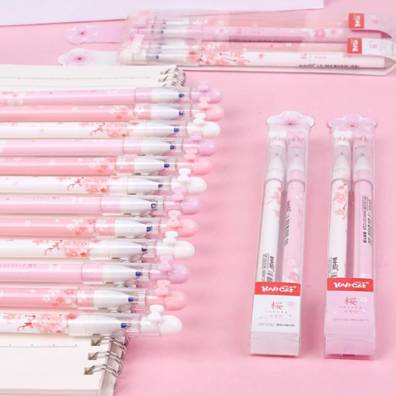 2 шт./компл. милый розовый Вишня в цвету гелевая ручка 0 38 мм синий/черный моющийся