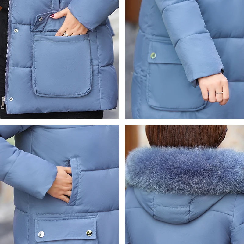 

Plus Size Women Coats Hooded Long Women's Jackets 2020 Office Ladies With Fur Collar Big Pockets Solid Thick Female Parkas