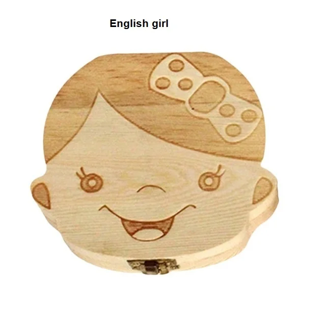 Girl English Испанская английская Россия детская деревянная коробка для зубов органайзер для хранения молочных зубов для сбора зубов Umbilica сохранить подарки сувенир-Подарок для ребенка - Цвет: Girl English