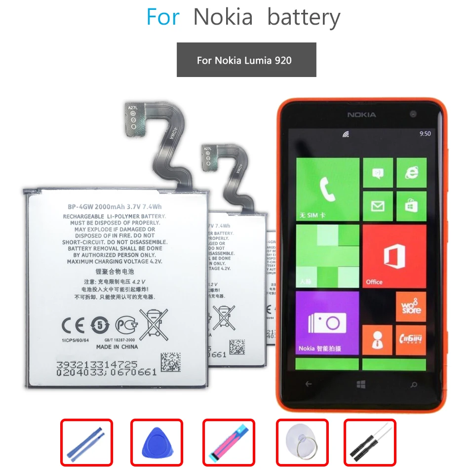 

Мобильный телефон Аккумулятор для Nokia Lumia 920 Lumia920 аккумулятор BP-4GW 2000mAh
