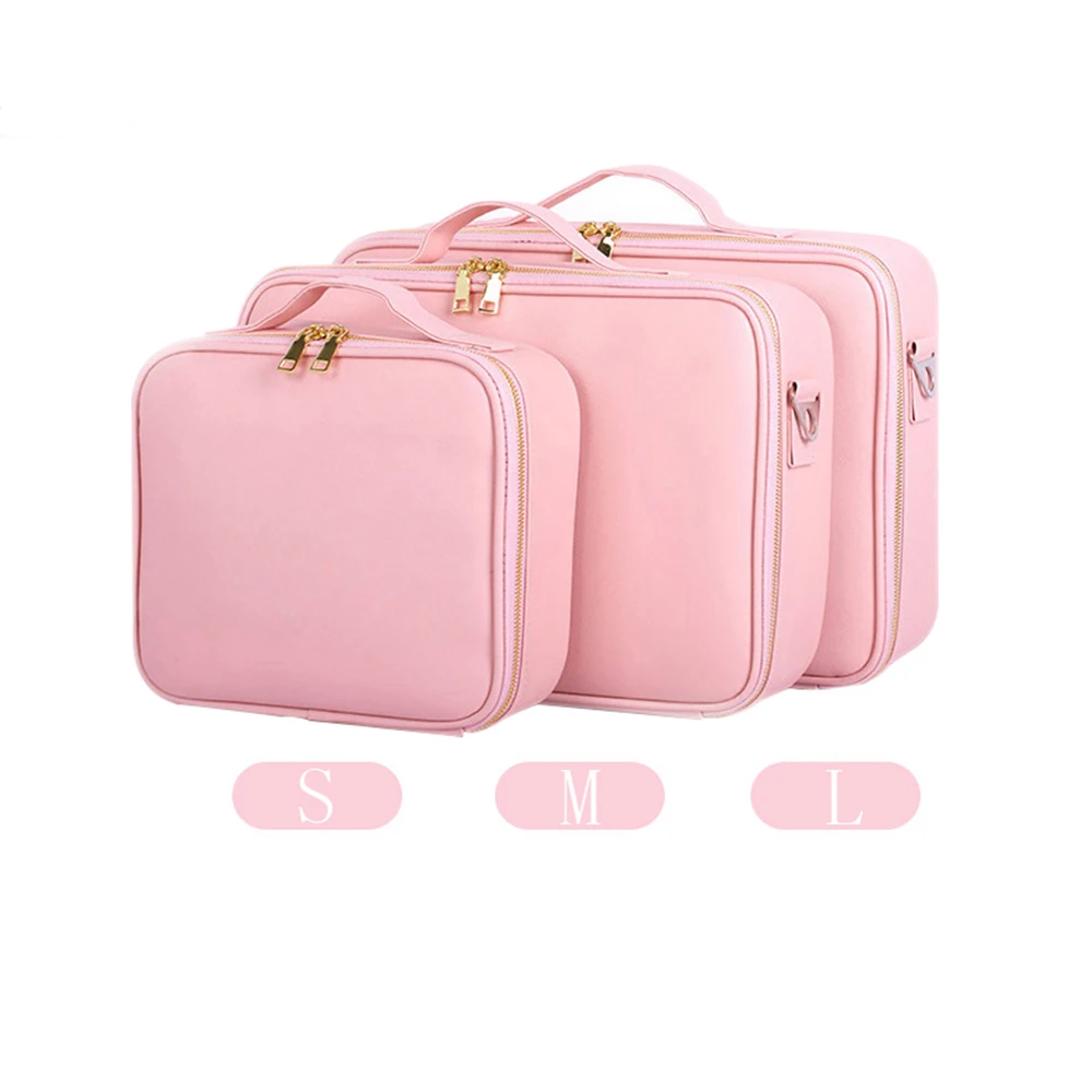 Cosmetics Case Suitcases Large Make up Storage Box Pink Organizer Waterproof Leather Professional Makeup Bag Travel Toiletry | Дом и сад