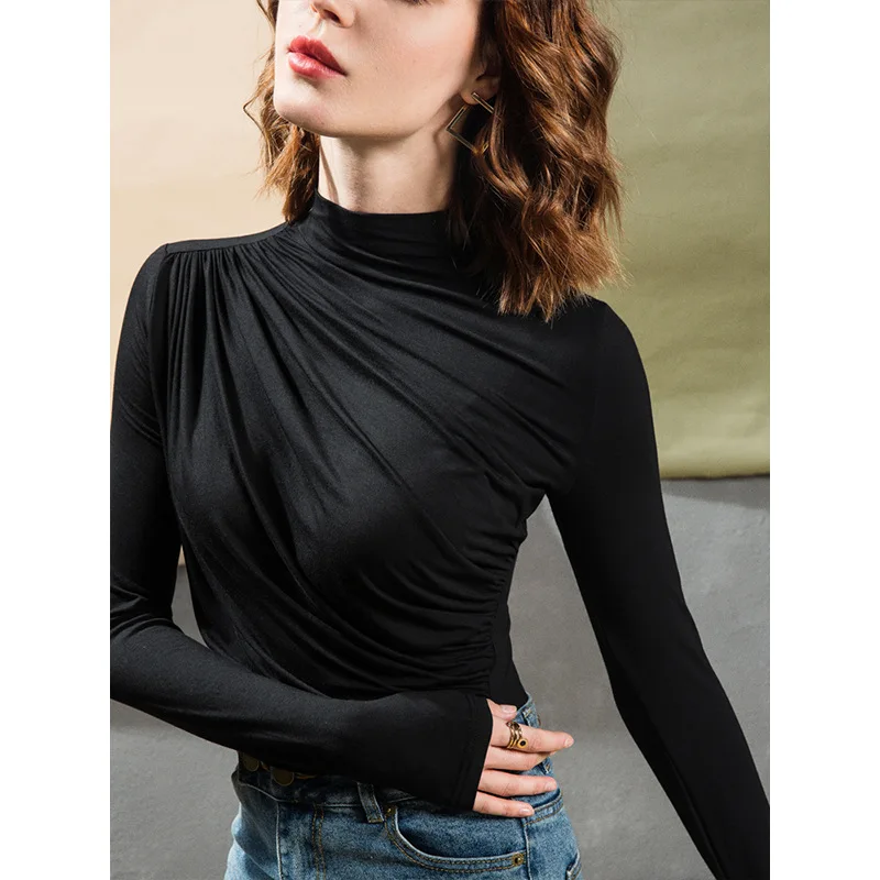

Mid-Neck Bottoming Shirt New Style Small High-Necked Long-Sleeved Shirt Latin Dance Costumes For Women Practice Clothes DN10086
