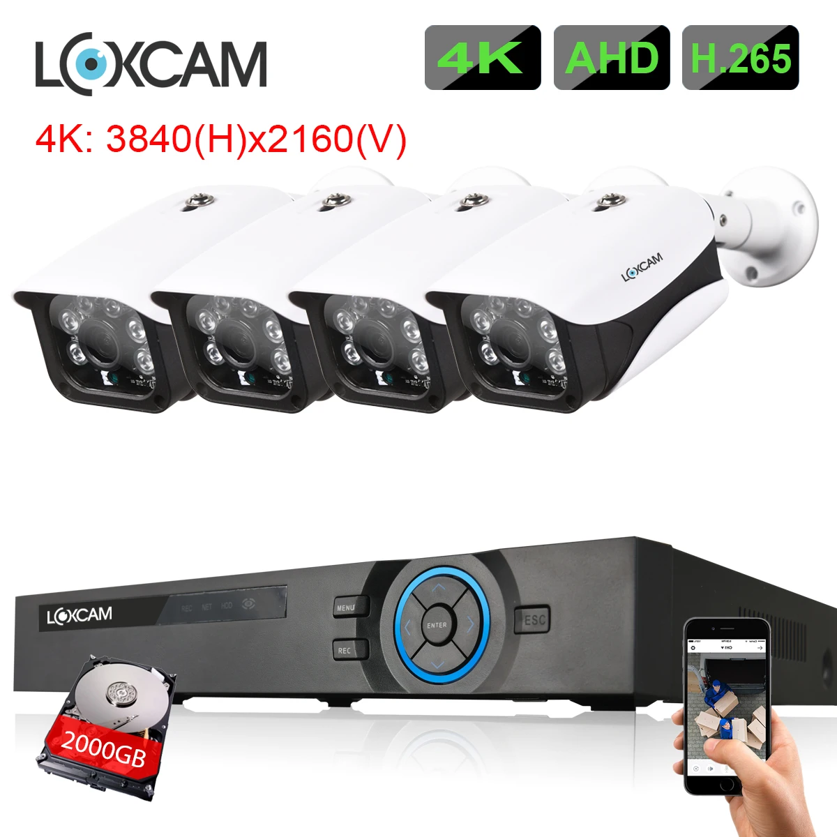 LOXCAM h.265+ 4CH 4K Ultra HD CCTV камера системы 8MP наружная IP66 Камера Безопасности ИК ночного видения камера видеонаблюдения комплект