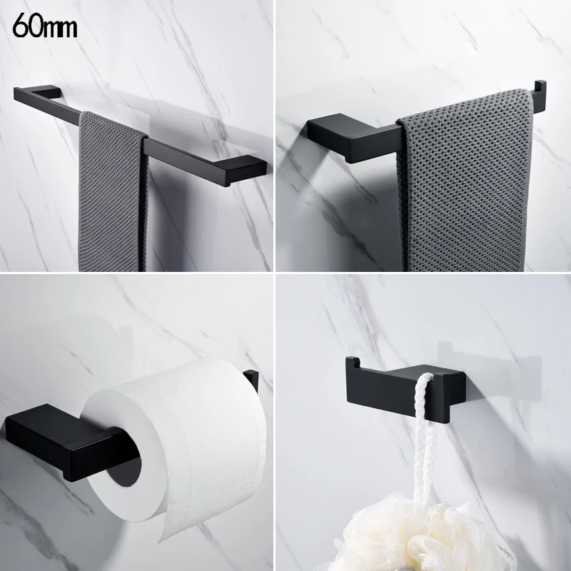 

Simple bathroom accessories set stainless steel black towel rack single rod towel ring paper towel rack towel hook bath towel ho