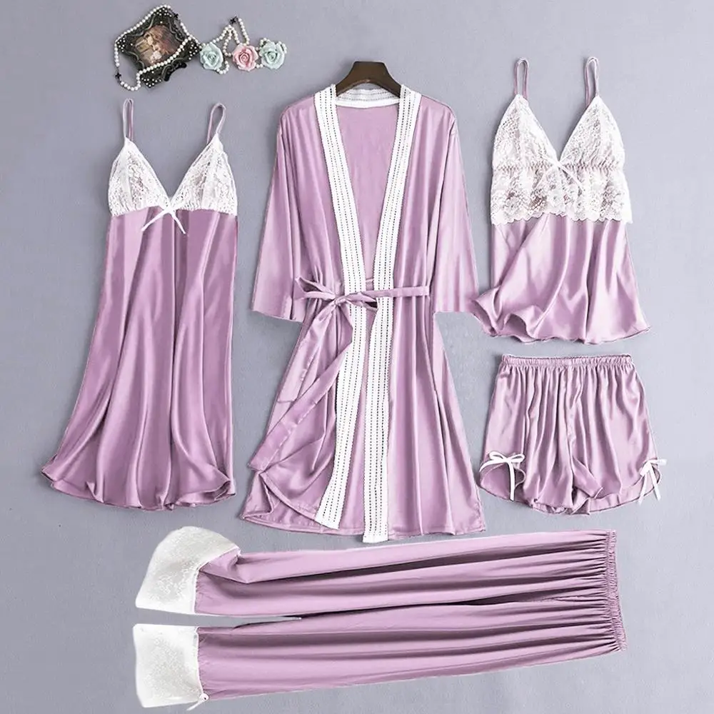 5 шт. Для женщин платья из сатина с кружевами и камзол шорты бантиком рубашки
