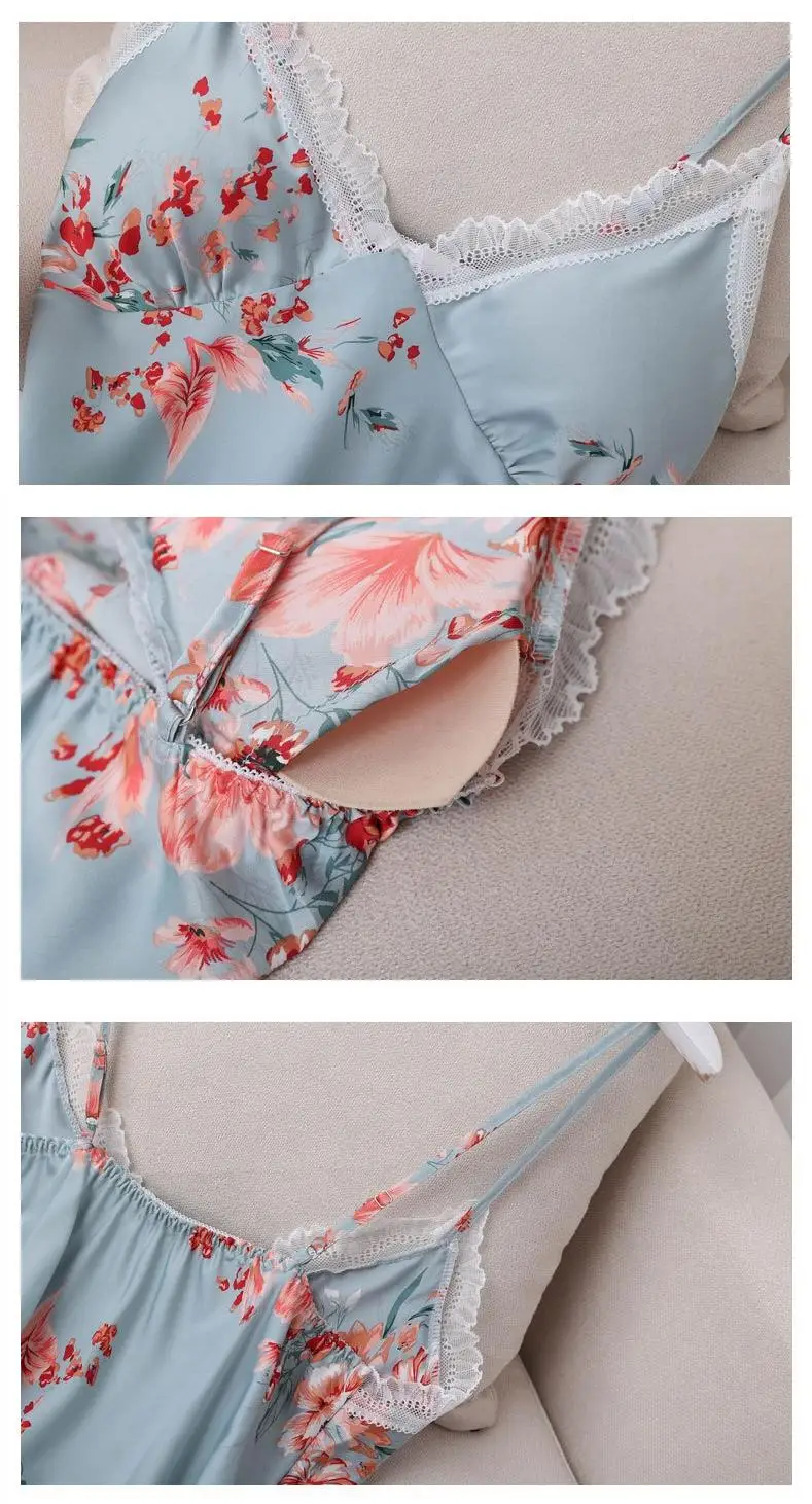 

Cami Shorts Set Women Pajamas Suit Women Sexy Printed Flower Pyjamas Pour Femme V-Neck Sleep Tops With Bras Home Clothing