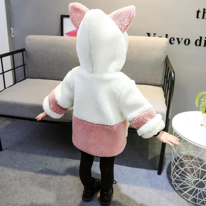 

Girls Jackets Winter Thickening Velvet Korean Style Baby Warm Baby Kids Imitation Fur Clothes 0-9 Years Cartoon Hooded Coats