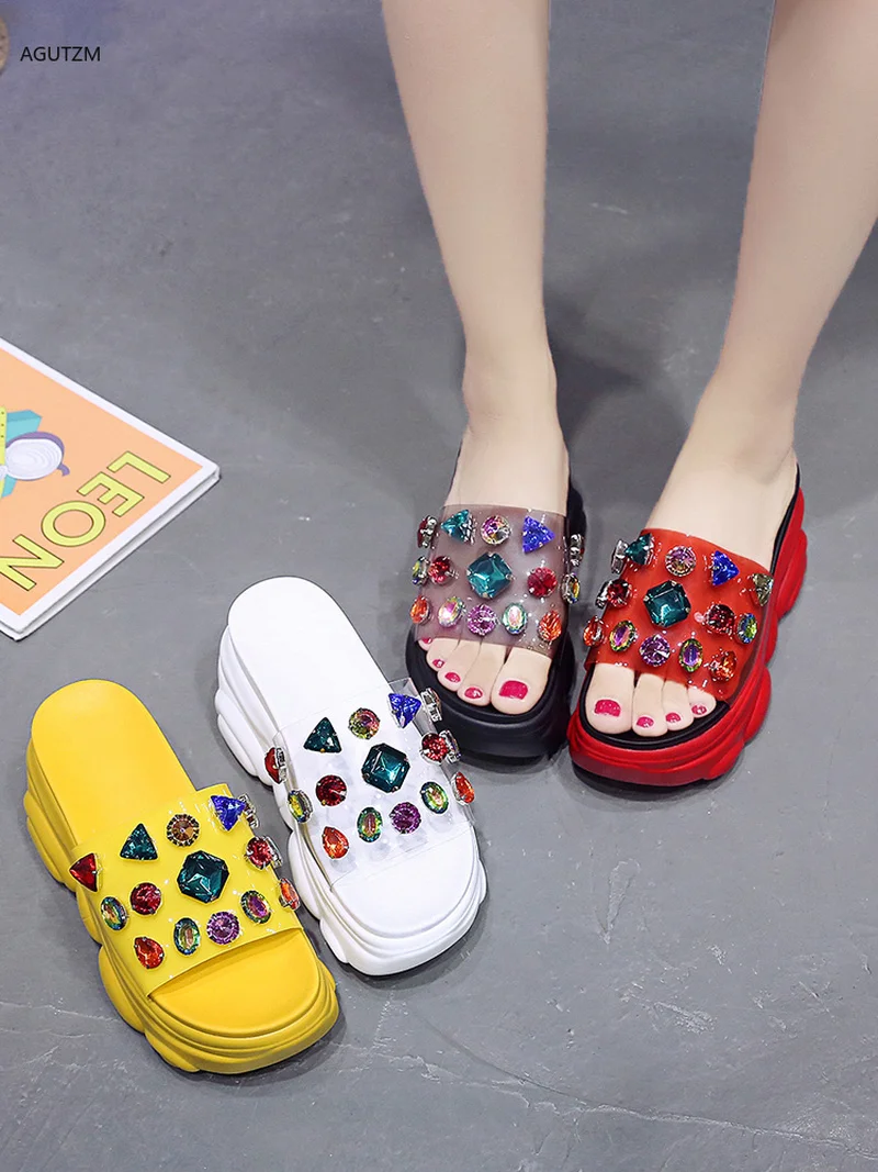 

Thick-soled sandals 2020 summer brand fashion sandals open toe rhinestone casual shoes outdoor indoor work shoes Slippers F99