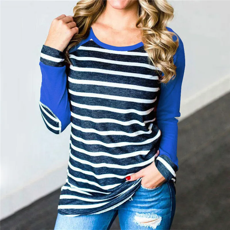Женская Полосатая Футболка 2019 модные Локоть патч Женские Реглан Футболки с