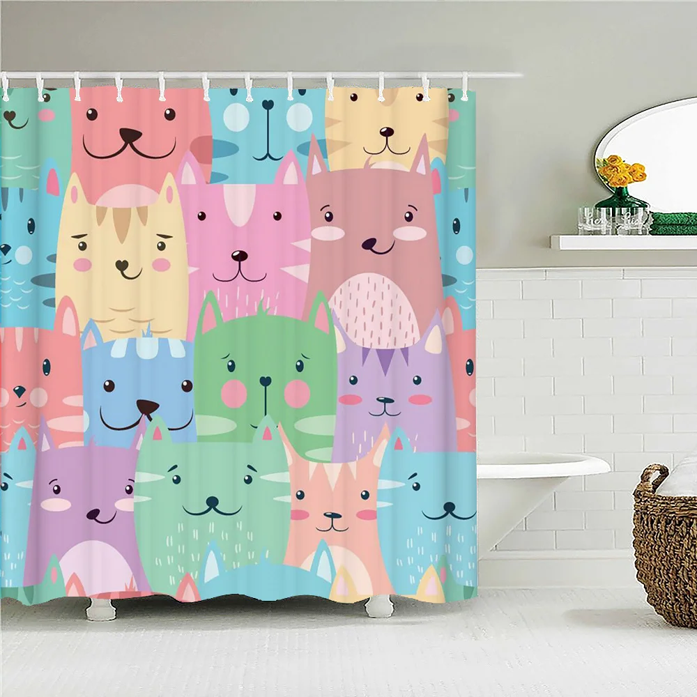 Занавески для душа с мультяшным принтом милого кота животного легко