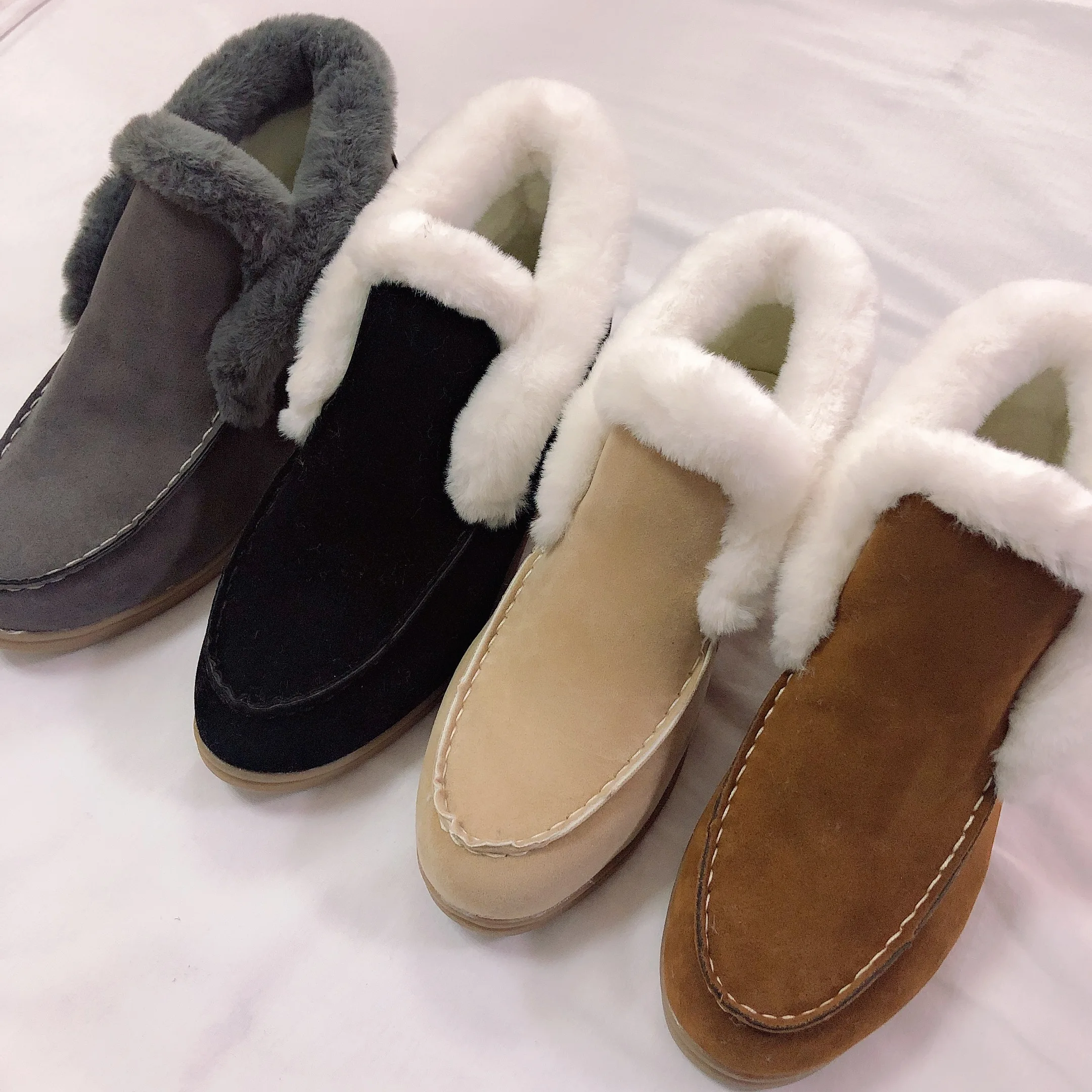 

Winter Women's Ankle Boots Fur Warm Autumn Winter Women's Flat Shoes Slip-on Snow Boots for Women Soft Fashion