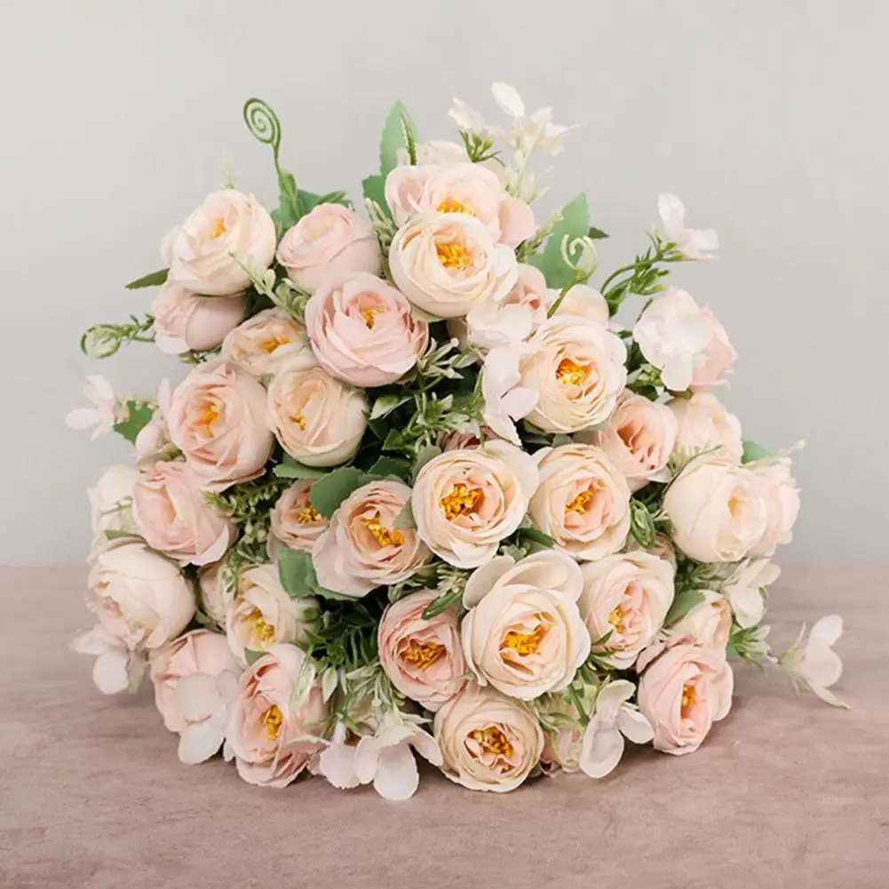 

Plastic Flower Real Touch Clear Texture Faux Silk Colorful Artificial Rose Bouquet for Wedding