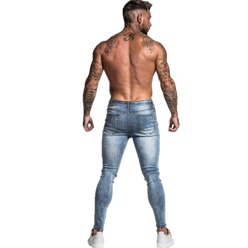 

2021 Men Jeans Skinny Stretch Repaired Jeans Light Blue Hip Hop Distressed Super Skinny Slim Fit Cotton Comfortable Big Size
