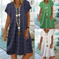 women mini dress summer casual loose short sleeve v neck boho beach dresses female vintage polka dot printing party dress