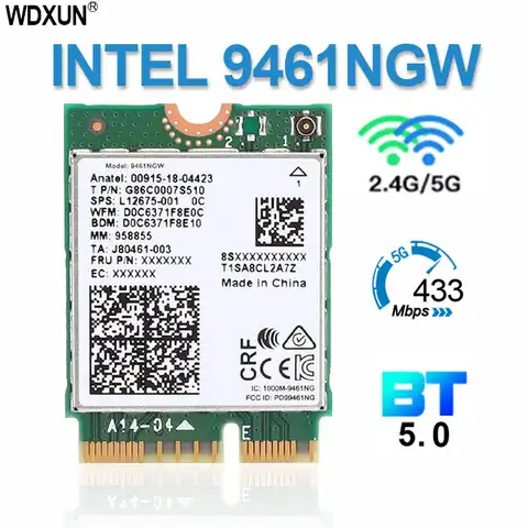 Двухдиапазонный беспроводной AC 9461 для Intel 9461NGW 802.11ac M2 Key E CNVI 2,4G/5G WiFi карта Bluetooth 5,0 с расширенной антенной